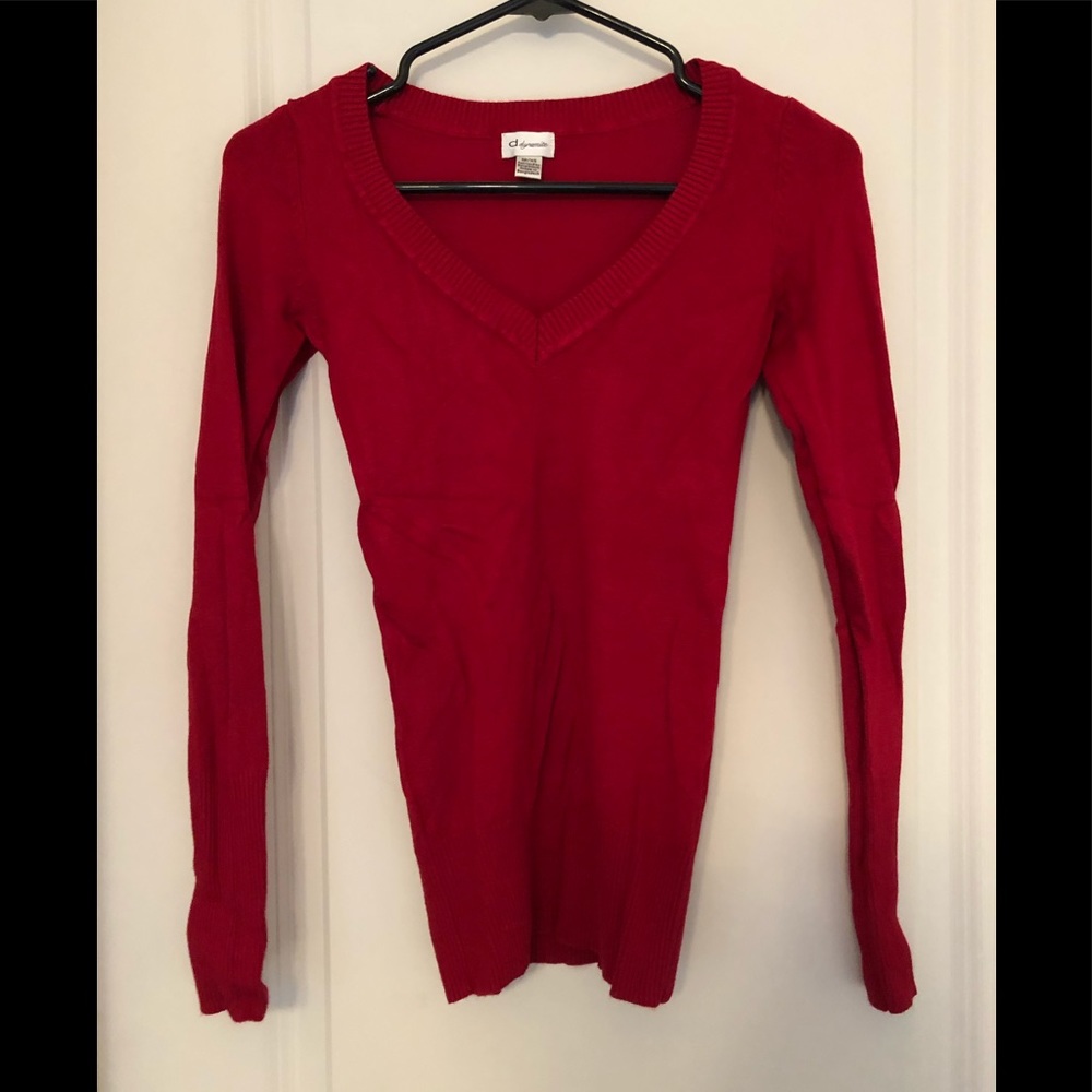 Red v-neck sweater